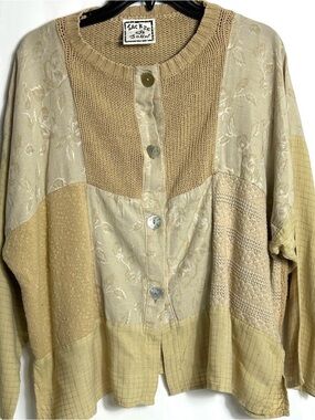 Jackie Loves John 2 Piece Set Beige Patchwork Button-Up Top Long Skirt Sz Medium